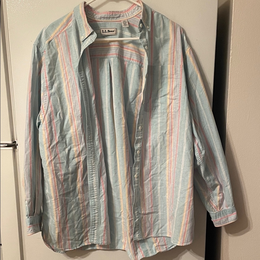 L.L. Bean Women’s Large 100% Cotton Multicolor Striped Button Up Fun‎ Shirt